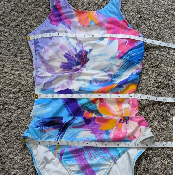 Gottex Blue Pink Colorful Floral Full Coverage One Piece Swimsuit 8 - Picture 11 of 12